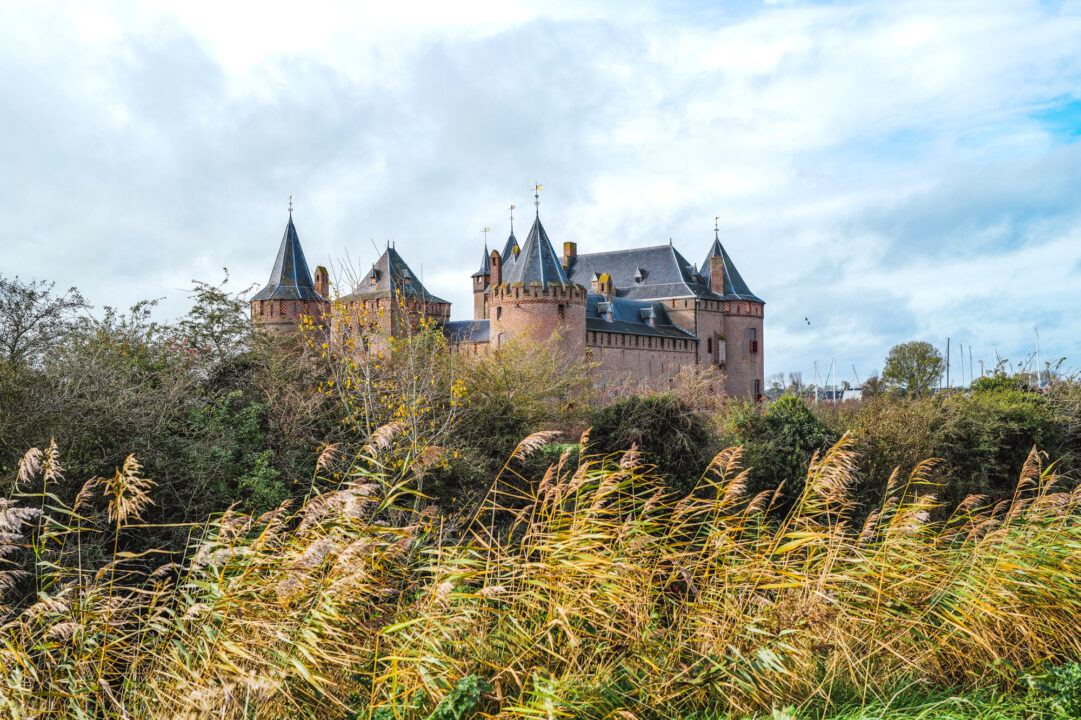 It is autumn, slightly overcast and windy. The Muiderslot is in the background.