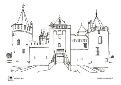 Een kleurplaat van het kasteel Muiderslot.