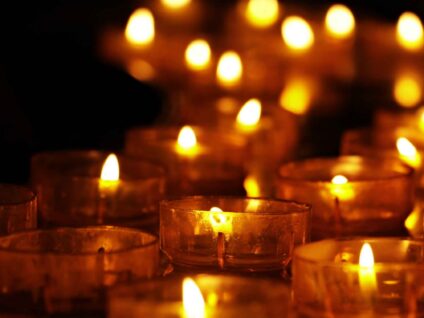 Close-up of candles at Winterklasteel. Muiderslot by candlelight